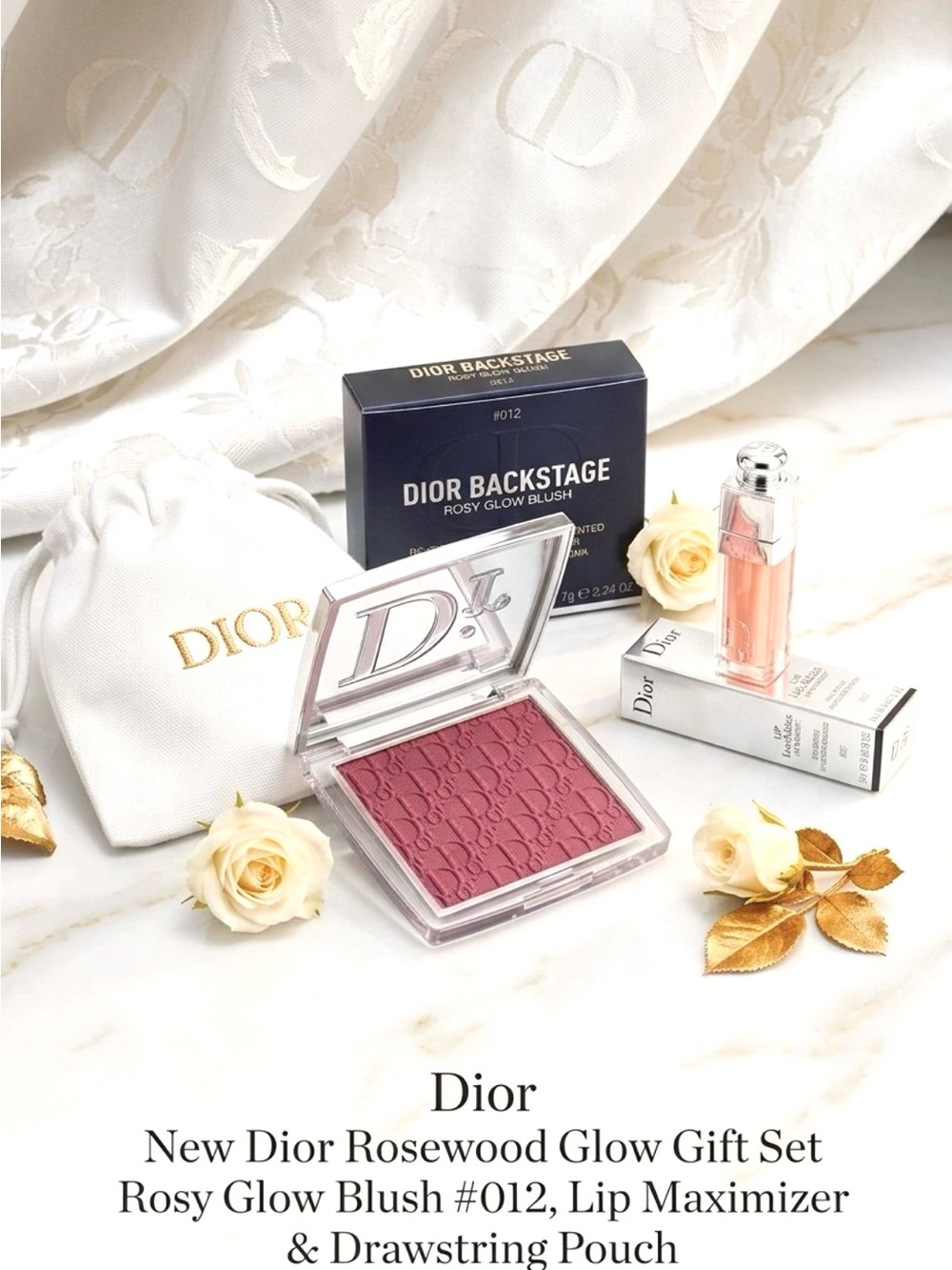 NIB Dior Rosy Glow Blush #012 Rosewood with Lip Maximizer & Pouch